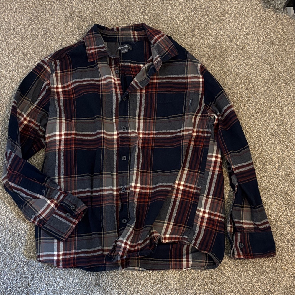 Eddie Bauer Men's Plaid Shirt - Navy, Red, Gray